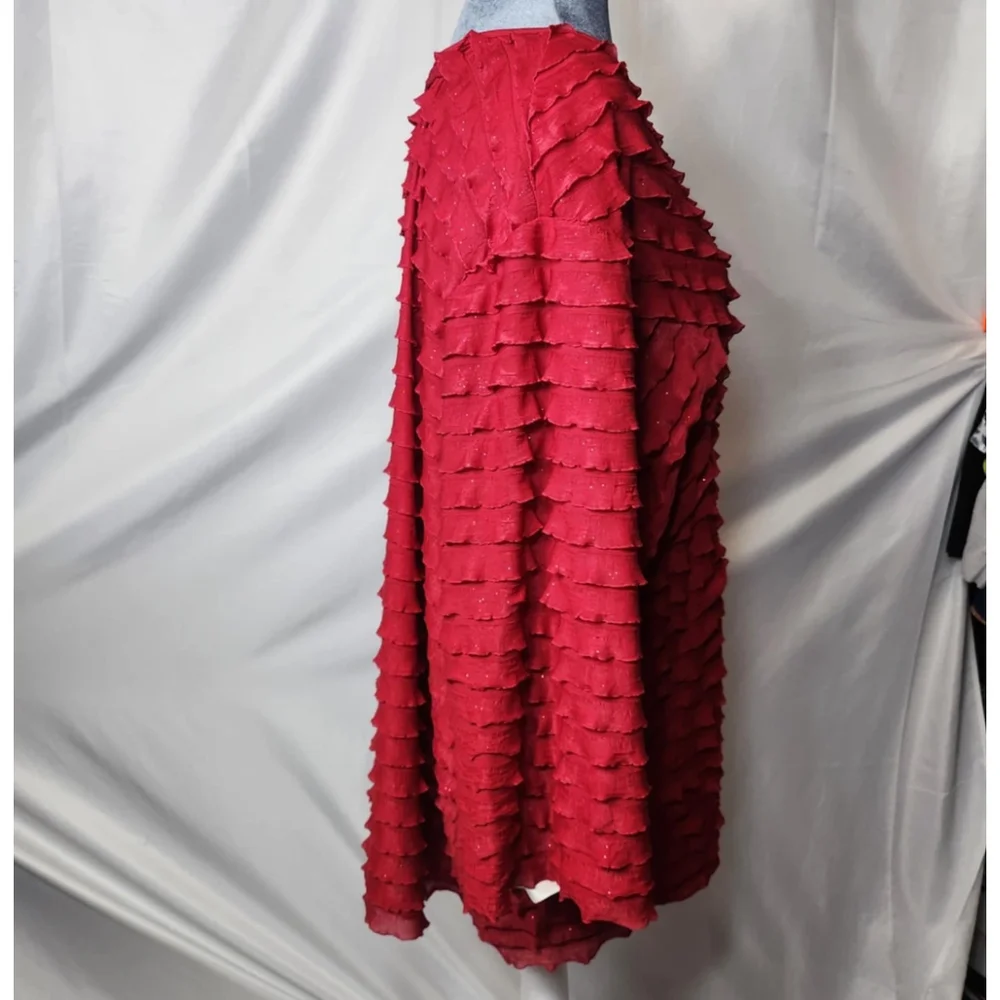 Catherines Shirt Womens 4X Red Ruffle Sparkle V Neck 3/4 Sleeve Flowy Casual